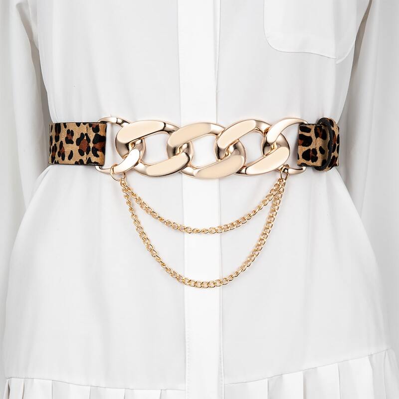 

Chain Decor Leopard Print Belt, Multicolor