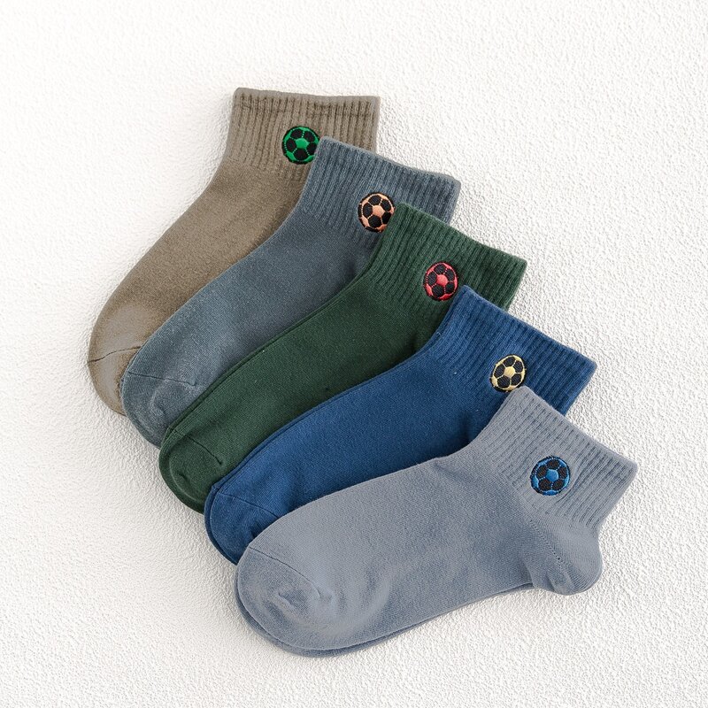 

5pairs Guys Embroidery Ankle Socks, Multicolor