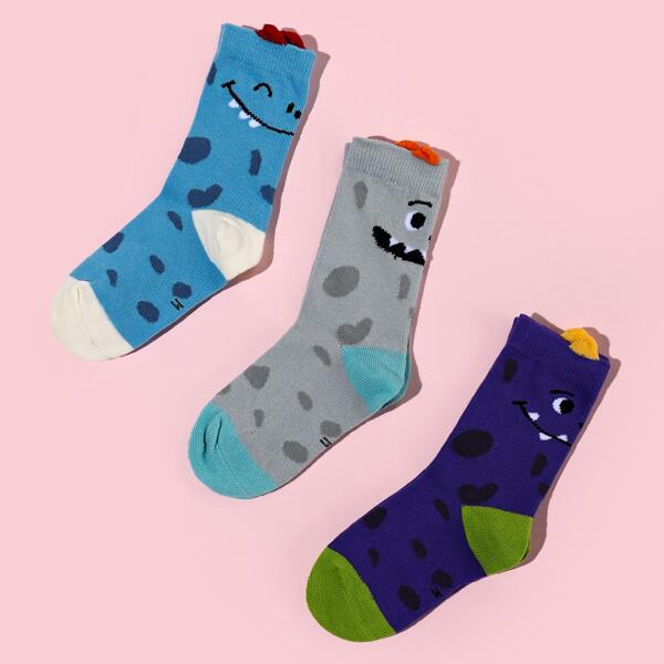 

3pairs Toddler Boys Dinosaur Print Crew Socks, Multicolor