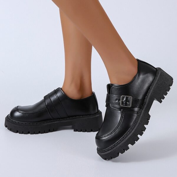 

Minimalist Buckle Detail Wedge Mary Janes, Black