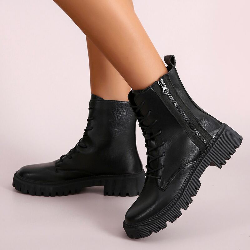 

Minimalist Lace-up Front Combat Boots, Black