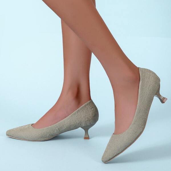 

Textured Pyramid Heeled Pumps, Green