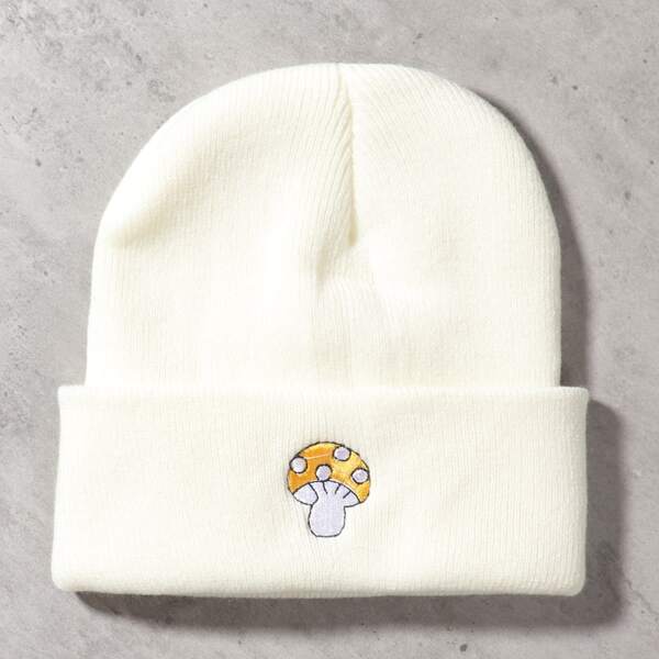 

Mushroom Embroidered Beanie, White