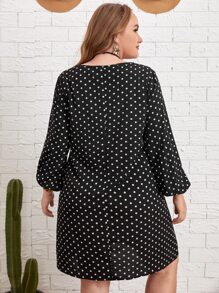 EMERY ROSE 大碼波點圖案燈籠袖洋裝 - 黑色 - 查看 2