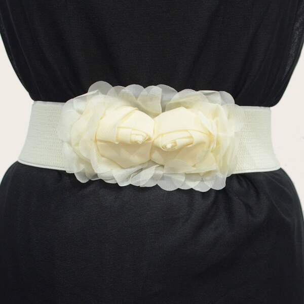 

Flower Decor Corset Belt, Beige
