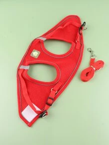 1入組反光寵物背帶和1入組皮帶附带透氣網紗 - 紅色 - 查看 5