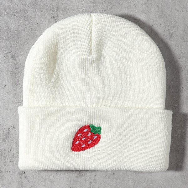 

Fruit Embroidered Beanie, White