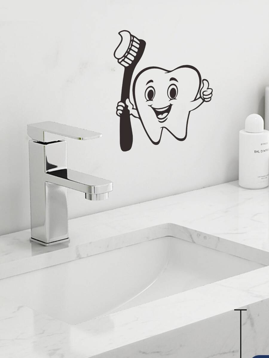 Tooth Print Wall Sticker, Cartoon Self Adhesive Wall Art Decal For Home Decor, Stickers, Wall Decal, Vinyl Decal For Home Decorations, Spring Decoration Items Refresh Your Home, Festival Decoration Stickers Gifts Birthday Graduation - Black - View 1