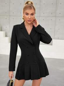 Amber X SHEIN Vestido blazer con botones bajo fruncido - Negro - Ver 3