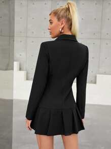 Amber X SHEIN Vestido blazer con botones bajo fruncido - Negro - Ver 5