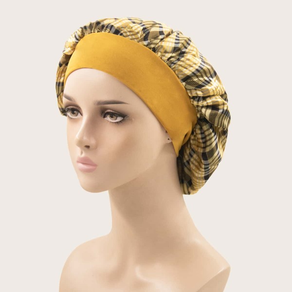 

Plaid Print Hair Bonnet, Yellow