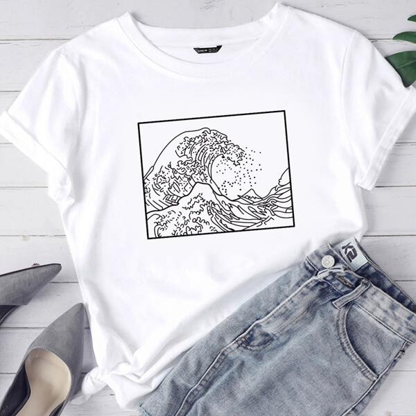 

Ukiyoe Print Short Sleeve Tee, White
