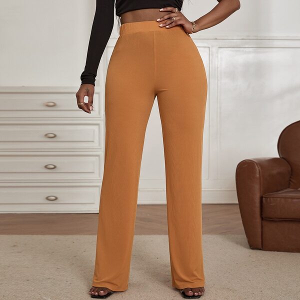 

High Waist Ribbed Knit Pants, Orange
