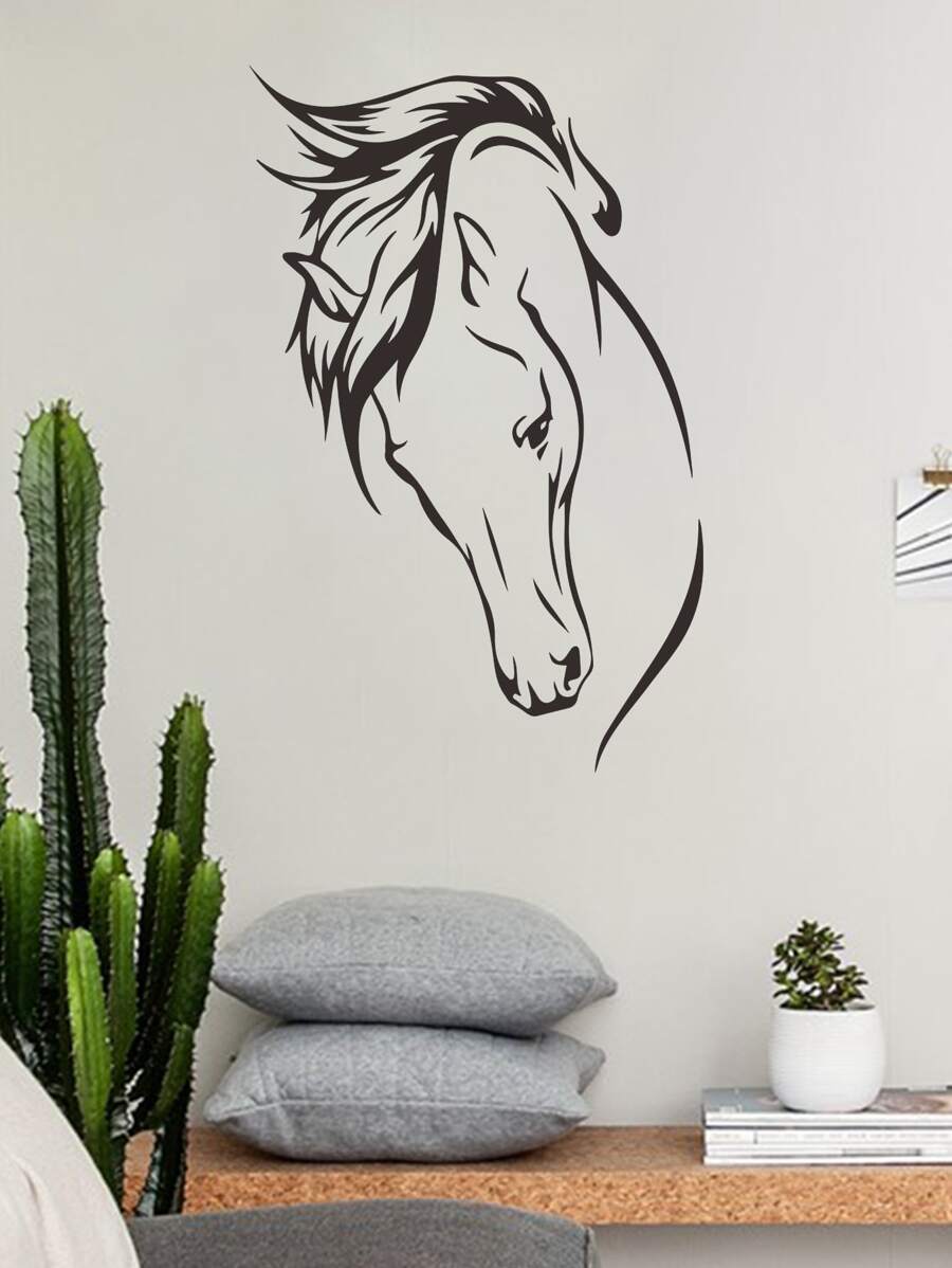 Hình dán tường in hình ngựa - màu đen - Xem 1