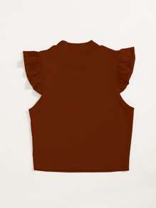 SHEIN Essnce Top ribete con fruncido tejido de canalé unicolor - Marrón - Ver 2