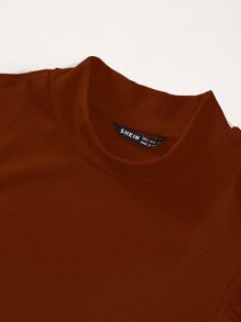 SHEIN Essnce Top ribete con fruncido tejido de canalé unicolor - Marrón - Ver 4