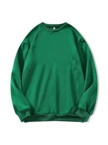 SHEIN EZwear Solid Drop Shoulder Sweatshirt - Dark Green - View 1