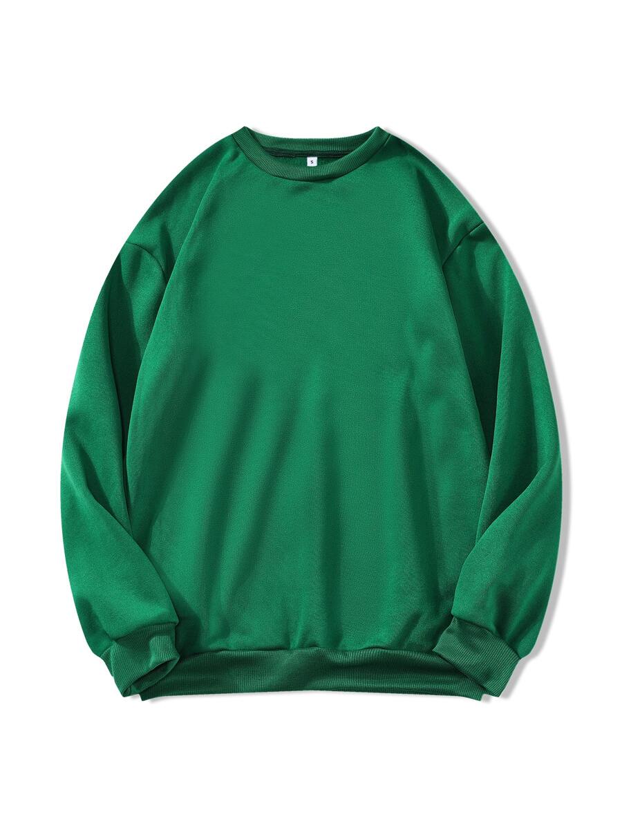 SHEIN EZwear Solid Drop Shoulder Sweatshirt - Dark Green - View 1