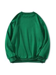 SHEIN EZwear Solid Drop Shoulder Sweatshirt - Dark Green - View 2