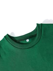 SHEIN EZwear Solid Drop Shoulder Sweatshirt - Dark Green - View 3