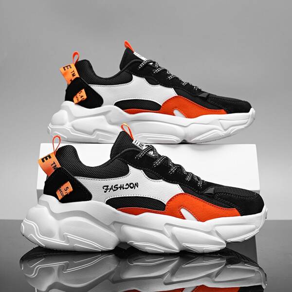 

Men Letter Graphic Colorblock Chunky Sole Shoes, Black