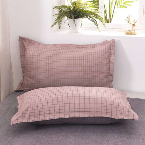 

1pair Plaid Pillowcase Without Filler, Purple