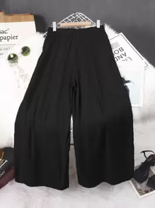 SHEIN VCAY Quần Plus Size Thắt nút Viên lá sen màu trơn Boho - màu đen - Xem 2