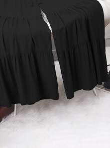 SHEIN VCAY Quần Plus Size Thắt nút Viên lá sen màu trơn Boho - màu đen - Xem 3