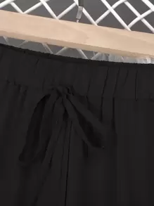 SHEIN VCAY Quần Plus Size Thắt nút Viên lá sen màu trơn Boho - màu đen - Xem 5