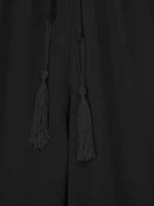 SHEIN VCAY Quần Plus Size Thắt nút Viên lá sen màu trơn Boho - màu đen - Xem 6