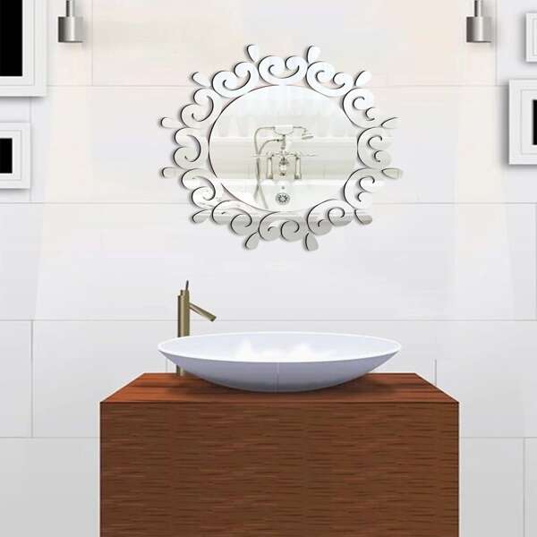 

1pc Mirror Surface Wall Sticker, Silver