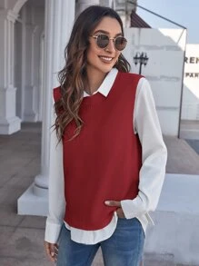 SHEIN Essnce Solid Sweater Vest Without Blouse - Red - View 1