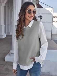 SHEIN Essnce Solid Sweater Vest Without Blouse - Light Grey - View 1