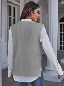 SHEIN Essnce Solid Sweater Vest Without Blouse - Light Grey - View 2