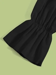 SHEIN Unity Áo nữ Xù Viên lá sen màu trơn Giải trí - màu đen - Xem 3