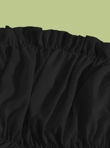 SHEIN Unity Áo nữ Xù Viên lá sen màu trơn Giải trí - màu đen - Xem 4