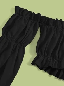 SHEIN Unity Áo nữ Xù Viên lá sen màu trơn Giải trí - màu đen - Xem 5