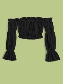 SHEIN Unity Áo nữ Xù Viên lá sen màu trơn Giải trí - màu đen - Xem 6