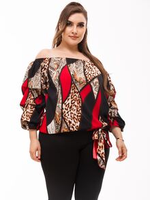 Áo sơ mi Plus Size Thắt nút Khối Màu Báo Giải trí - Nhiều màu - Xem 3