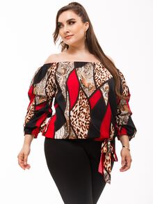 Áo sơ mi Plus Size Thắt nút Khối Màu Báo Giải trí - Nhiều màu - Xem 4