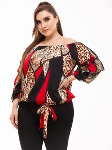 Áo sơ mi Plus Size Thắt nút Khối Màu Báo Giải trí - Nhiều màu - Xem 5