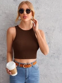 SHEIN Essnce Rib-knit Crop Tank Top