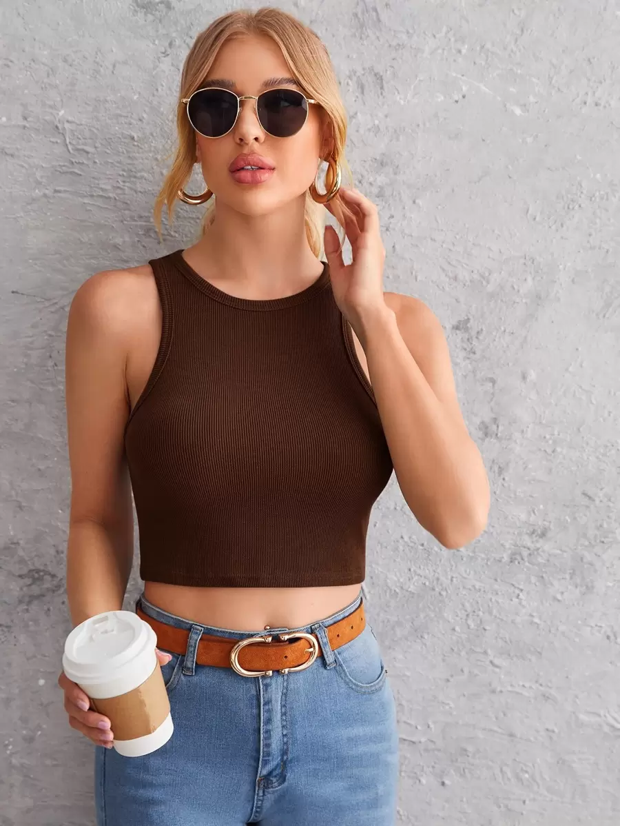 SHEIN Essnce Rib-knit Crop Tank Top
