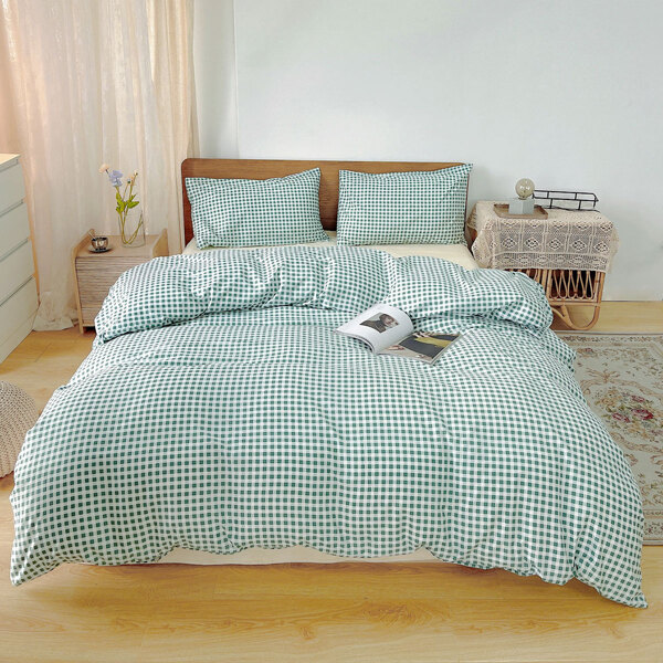 

Gingham Pattern Duvet Cover Set Without Filler, Green