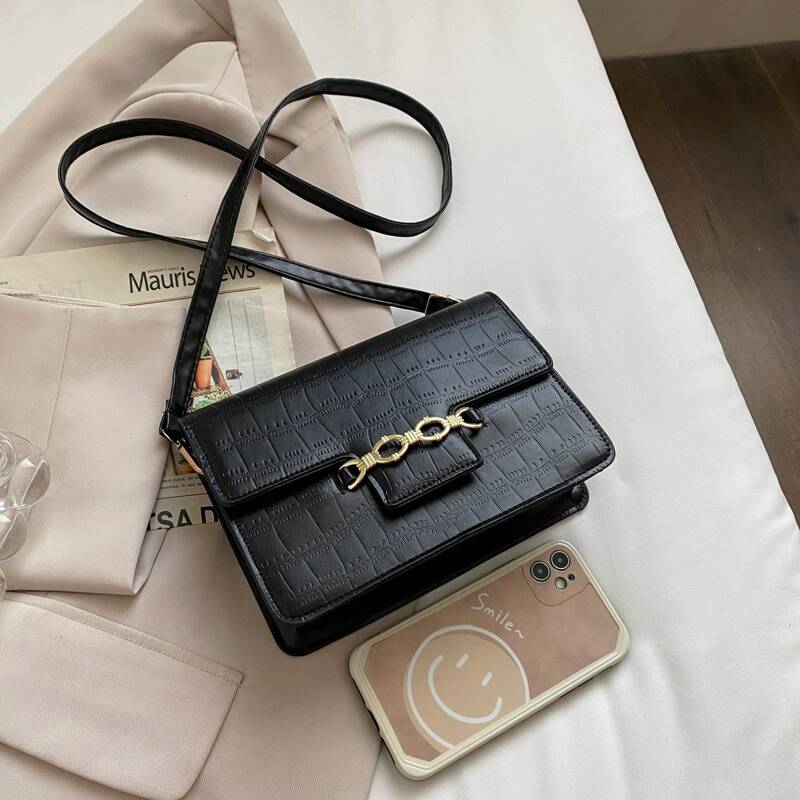 

Croc Embossed Crossbody Bag, Black