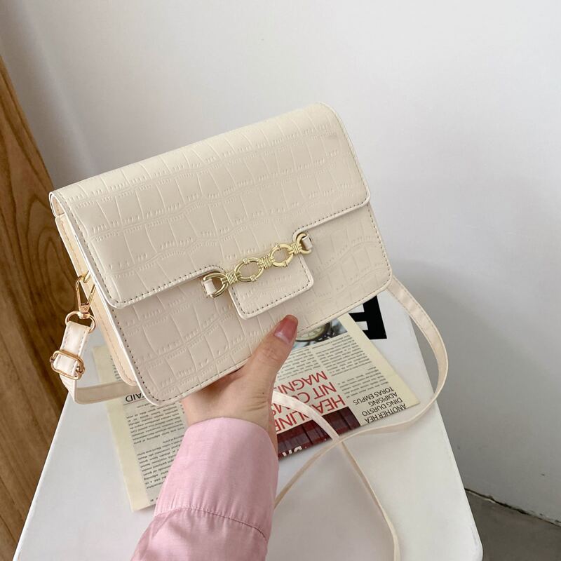 

Stone Grain Metal Decor Crossbody Bag, Beige