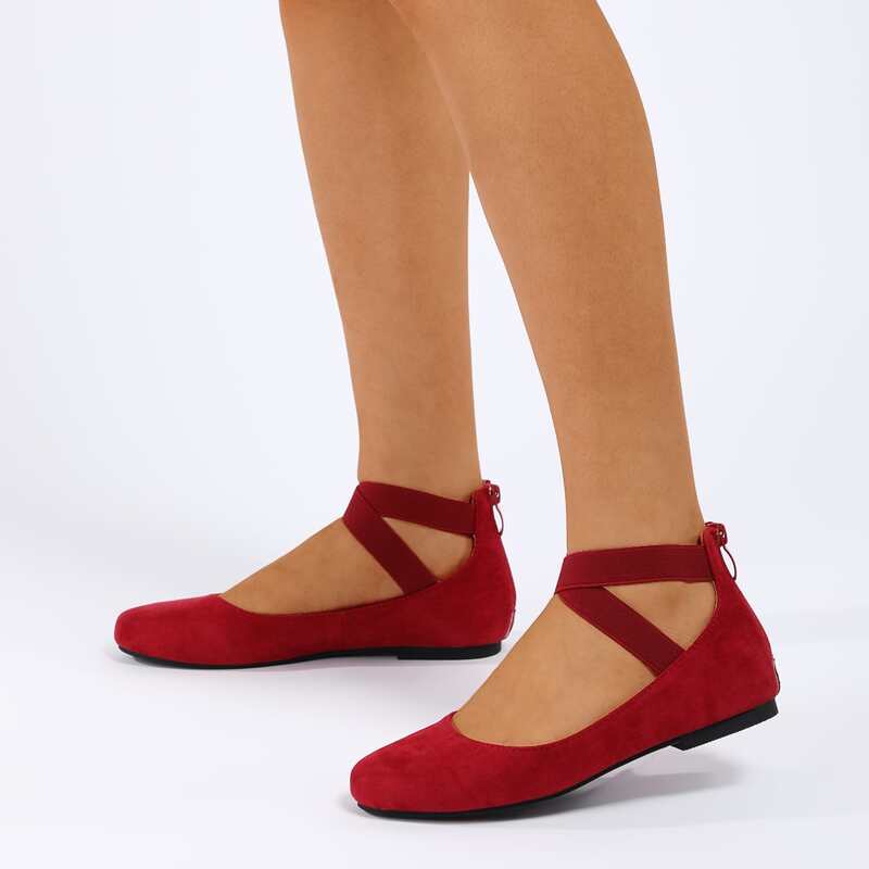 

Minimalist Ankle Strap Flats, Red