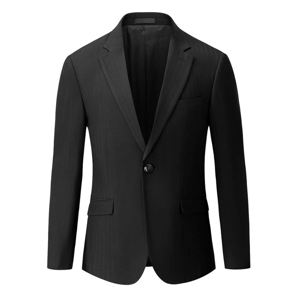 

Men Solid Single Button Lapel Neck Blazer, Black