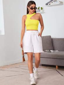 SHEIN Essnce 不對稱肩短版上衣 - 黃色 - 查看 4