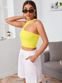 SHEIN Essnce 不對稱肩短版上衣 - 黃色 - 查看 5